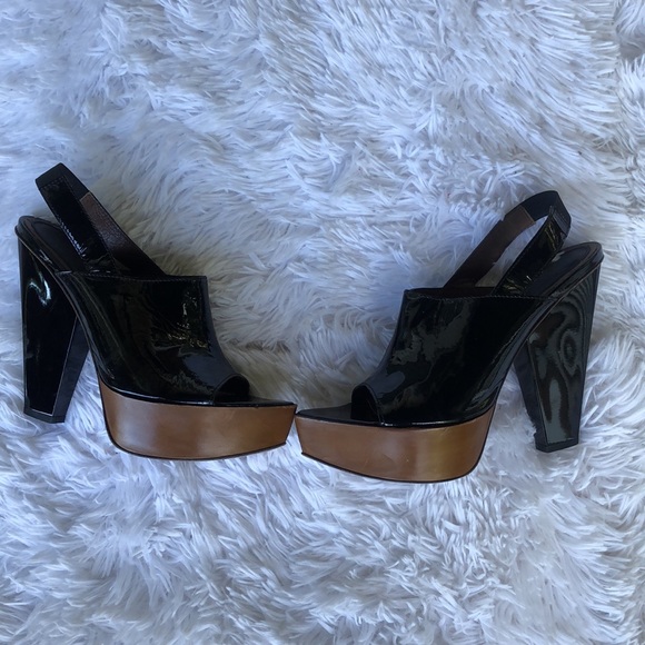 Marni Peep Toe slingback black platform patent leather sandals 38.5 US 8 - Picture 6 of 13